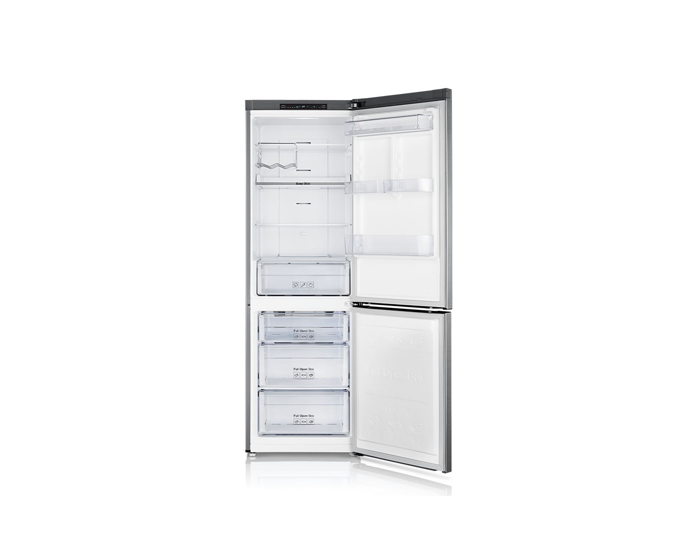 vista frontal de la heladera abierta