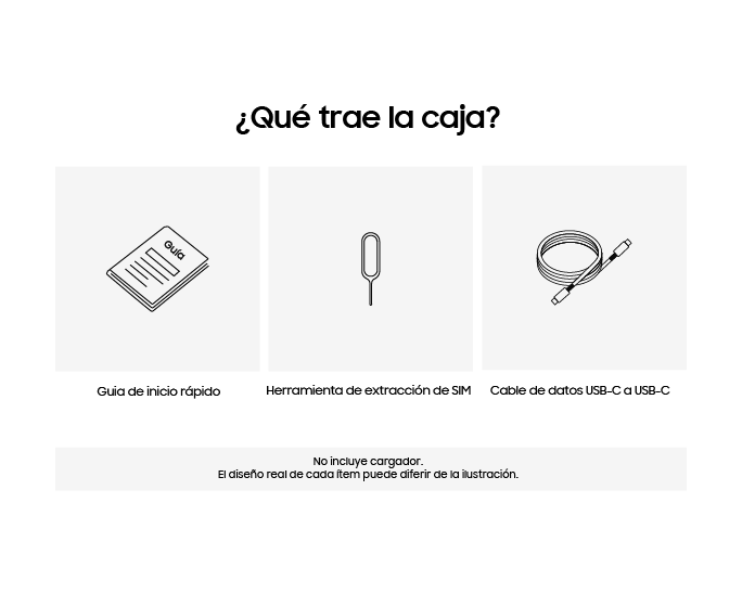 ¿Qué trae la caja? Incluye guía de inicio rápido, herramienta de extracción de SIM y cable de datos usb c a usb c.  no incluye cargador.
