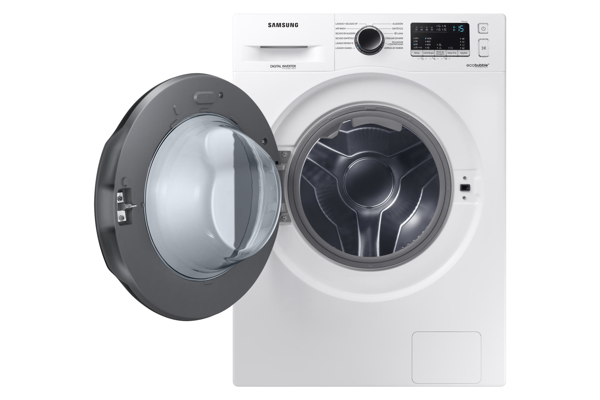 WD4000T (WD80T4046CW/EF) Combo with Air Wash, Drum Clean, Bubble Soak Front-Door-Open White 