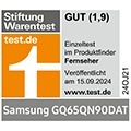 * Stiftung Warentest, gut (1,9), test.de, veröffentlicht am 15.9.2024, zum Samsung GQ65QN90DAT, Einzeltest.