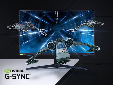 Along with the front view of the G75T, you can see the spaceship coming out of the screen. It has the NDIVIA G-SYNC logo.