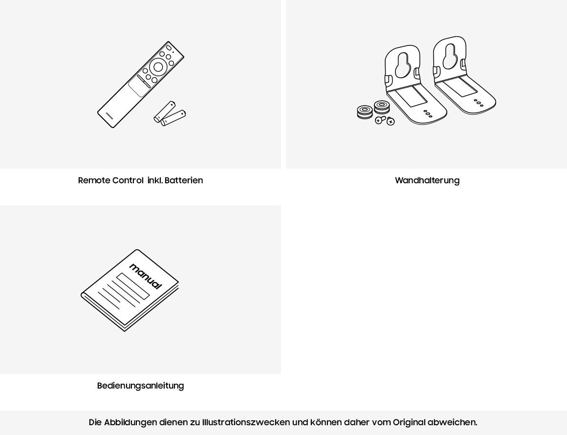 Der Samsung Soundbar HW-S66DG wird eine Fernbedienung inkl. Batterien, eine Wandhalterung und ein Handbuch mitgeliefert.
