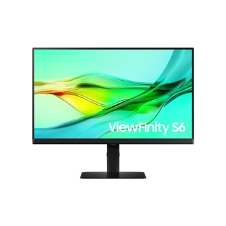 Front of 24inch Samsung ViewFinity S60UD with green wave on screen.