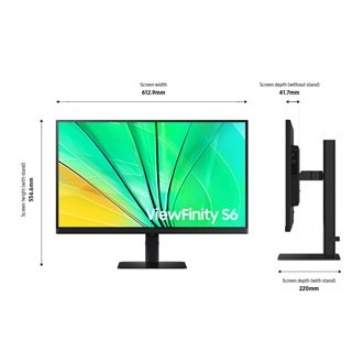 Dimension of 27inch Samsung ViewFinity S60D (612.9 x 556.6 x 220 mm) with black stand, and screen depth of 41.7mm without stand.