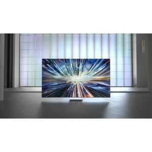 Flashy bright graphic is on display on a Neo QLED 8K TV screen.