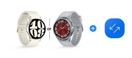 Galaxy Watch6 and Galaxy Watch6 Classic can be seen side by side, with the text 'or' between them. Next to the devices is a plus icon. A Fabric Band with a plus icon and a $50 instant e-voucher icon can also be seen, to indicate that the customer can get a free Fabric Band and a $50 instant e-voucher by buying Galaxy Watch6 or Galaxy Watch6 Classic.