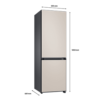 Bespoke Bottom Mount Refrigerator dimension Satin Beige glass top and Satin Beige glass bottom panels