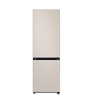 Bespoke Bottom Mount Refrigerator front Satin Beige glass top and Satin Beige glass bottom panels