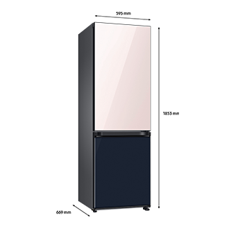 Bespoke Bottom Mount Refrigerator Dimension Clean Pink top and Clean Navy Glass bottom panels