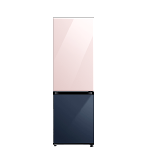 Bespoke Bottom Mount Refrigerator front Clean Pink top and Clean Navy Glass bottom panels