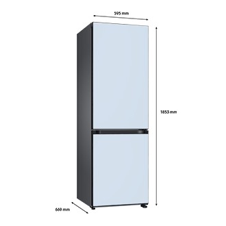 Bespoke Bottom Mount Refrigerator dimension Satin Sky Blue Glass top and Satin Sky Blue Glass bottom panels