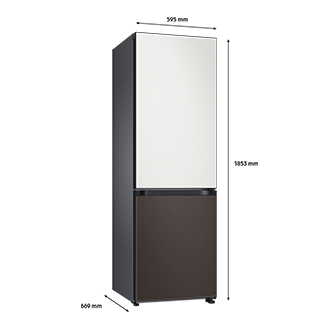 Bespoke Bottom Mount Refrigerator dimension Cotta White Metal top and Cotta Charcoal Metal bottom panels