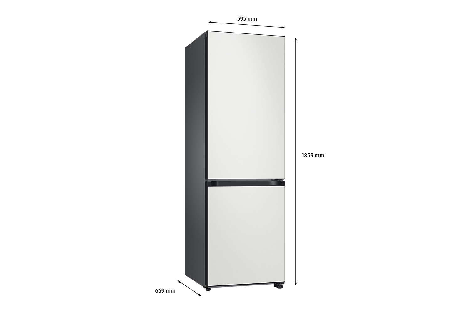 Bespoke Bottom Mount Refrigerator dimension Cotta White Metal top and Cotta White Metal bottom panels