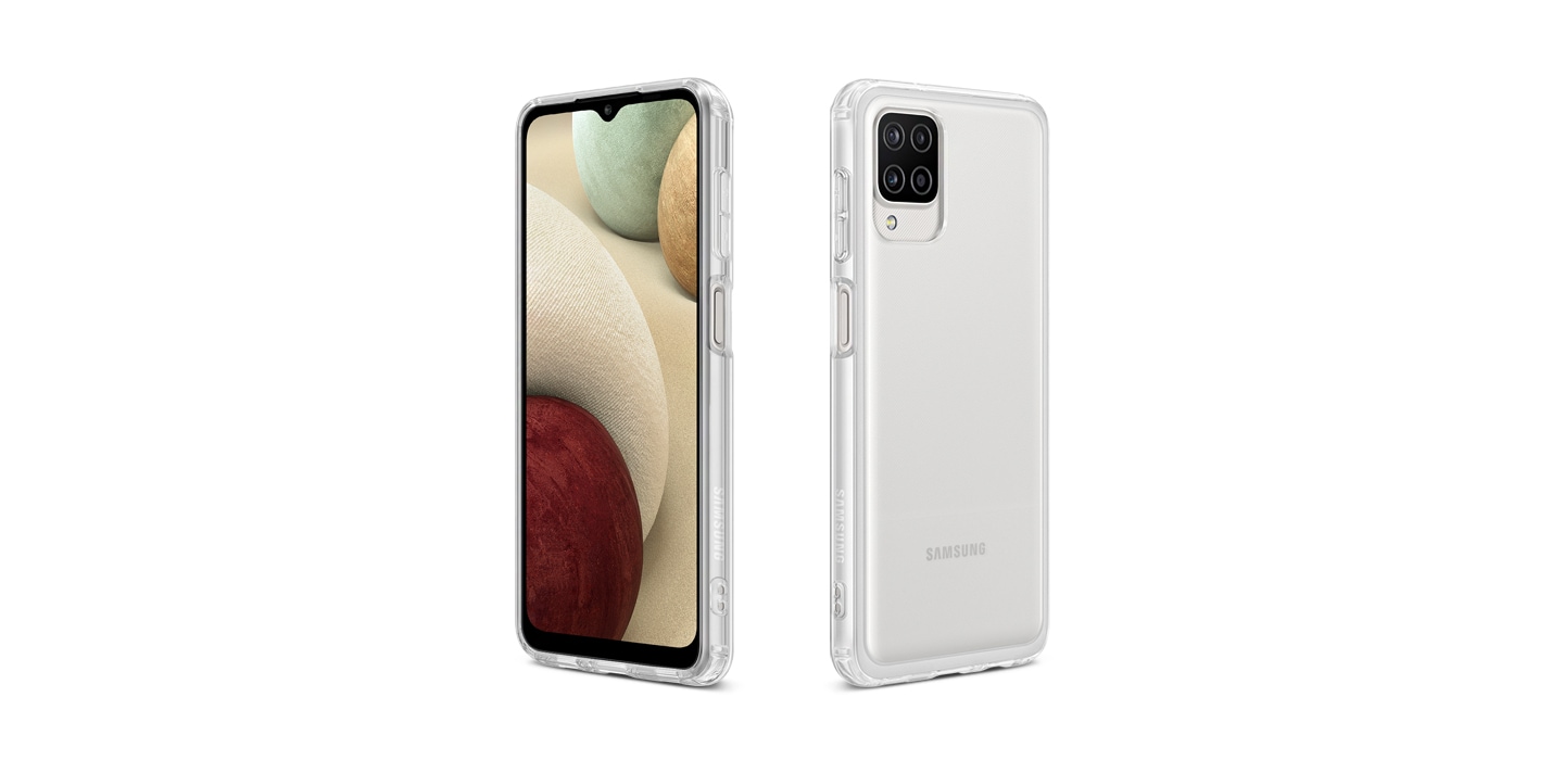 Front tilted white device with transparent cover stands up on the left side, and the other back tilted one is on the right.