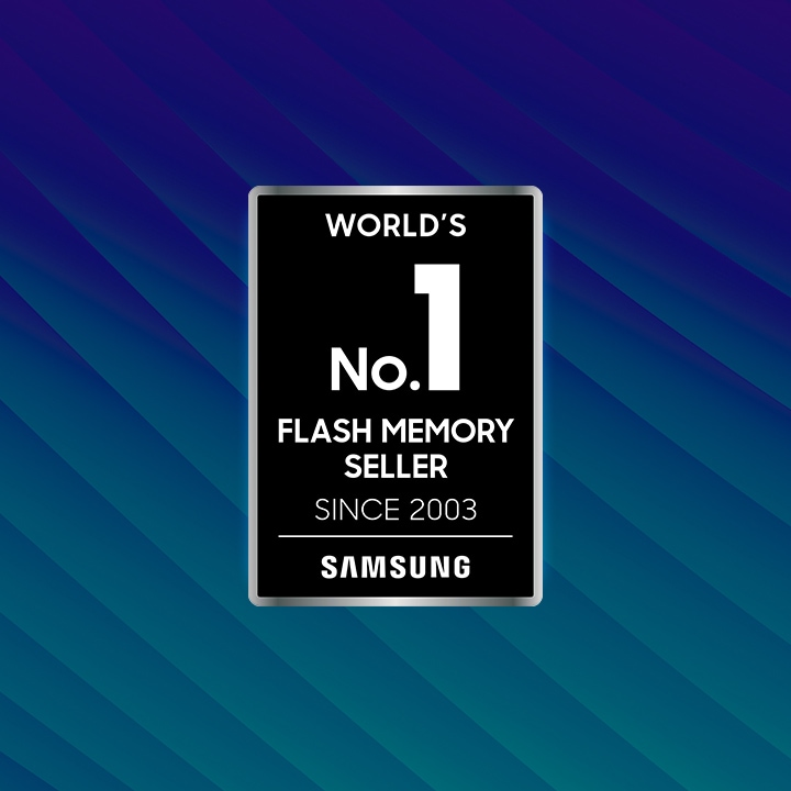 Un emblema dice Memoria flash número 1 del mundo desde 2003, Samsung.