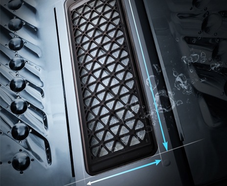 Magic Filter with dual mesh effectively gathers lint and fluff during wash so clothes appear spotlessly clean.