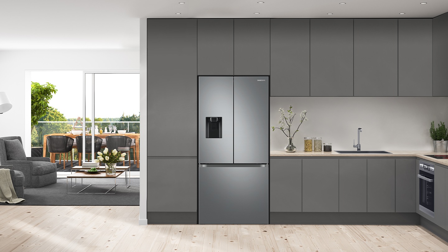 Slim Fit 495L French Door Refrigerator SRF5300BD design for a standard 1800mm high / 900mm wide cavity, common in many Australian kitchens.²