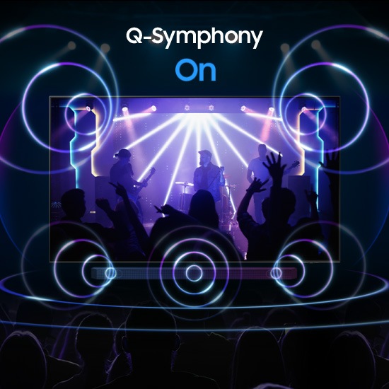 Only sound from the Soundbar was activated when Q-Symphony was off, but sound from both the TV and Soundbar turned on when Q-Symphony turned on.