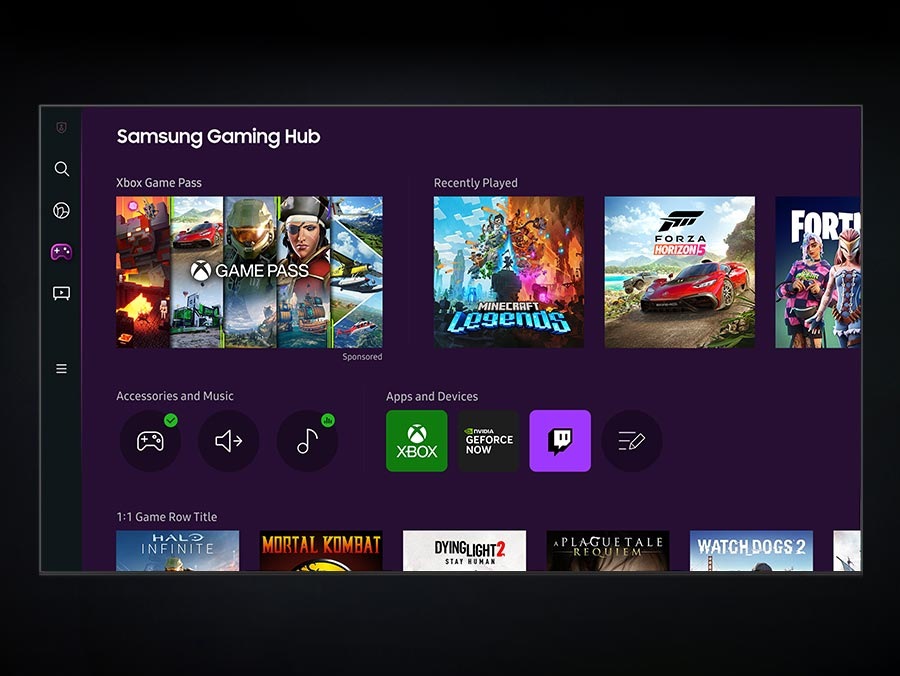 qn90c showing xbox games dashboard