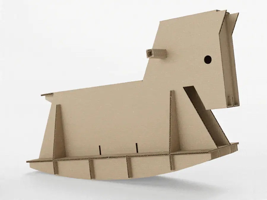 Samsung eco box cardboard packaging has been shaped into a rocking horse