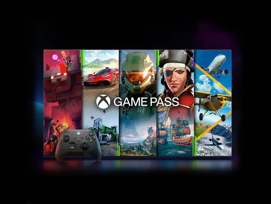 xbox game pass shows xbox games and controller such as Halo