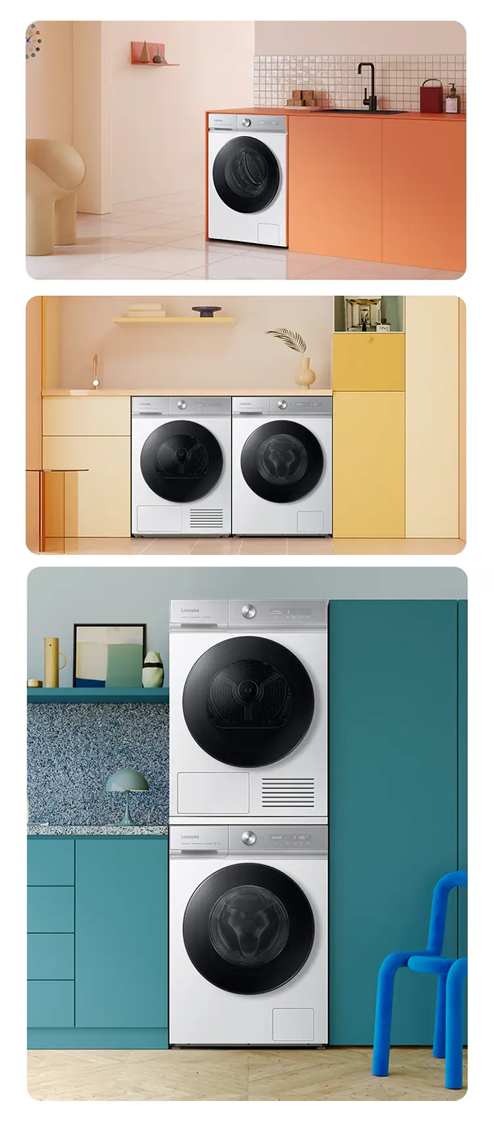 Bespoke laundry being shown fitting into different colour styles and formats