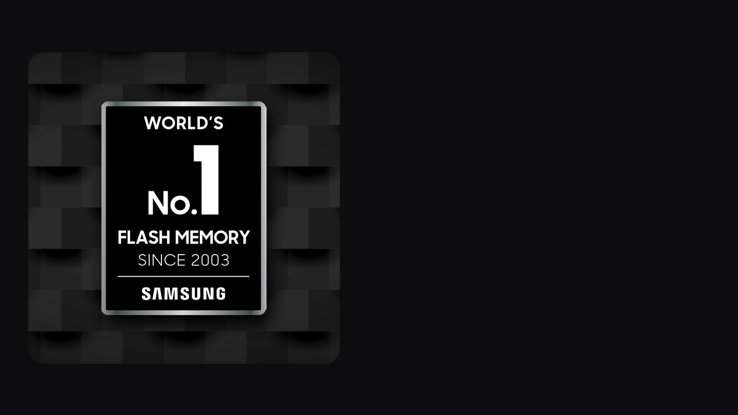 Badging stating Samsung's dominance in the industry. It remains a global leader and the best-selling flash memory brand since 2003.