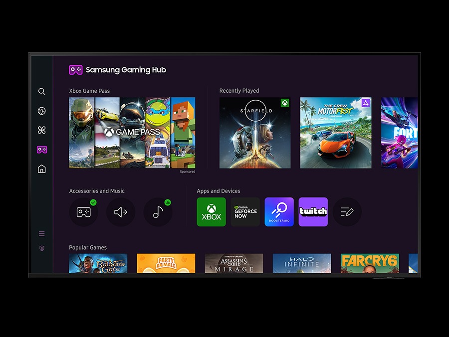 The Gaming Hub UI is on display.