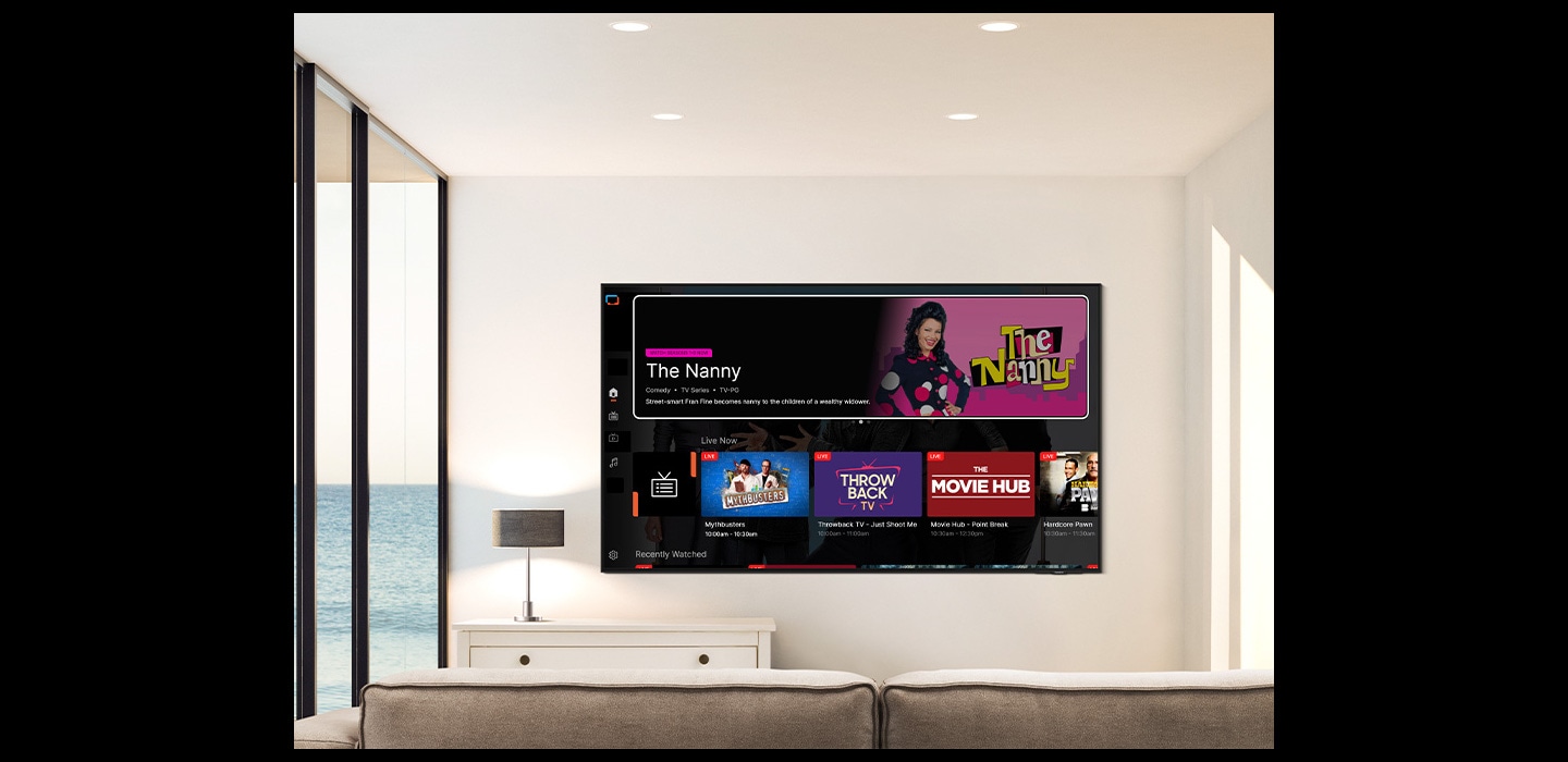Samsung TV Plus with a variety of shows displayed on screen