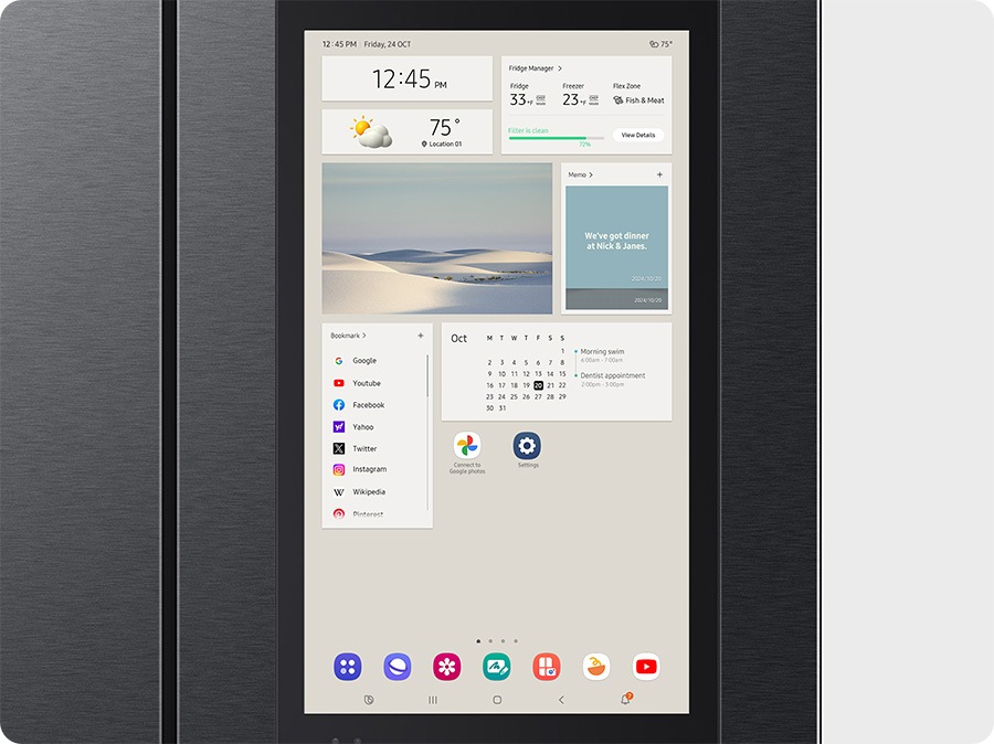 Shows SmartThings app on the Family Hub screen in the refrigerator. You can check your schedules and memos.