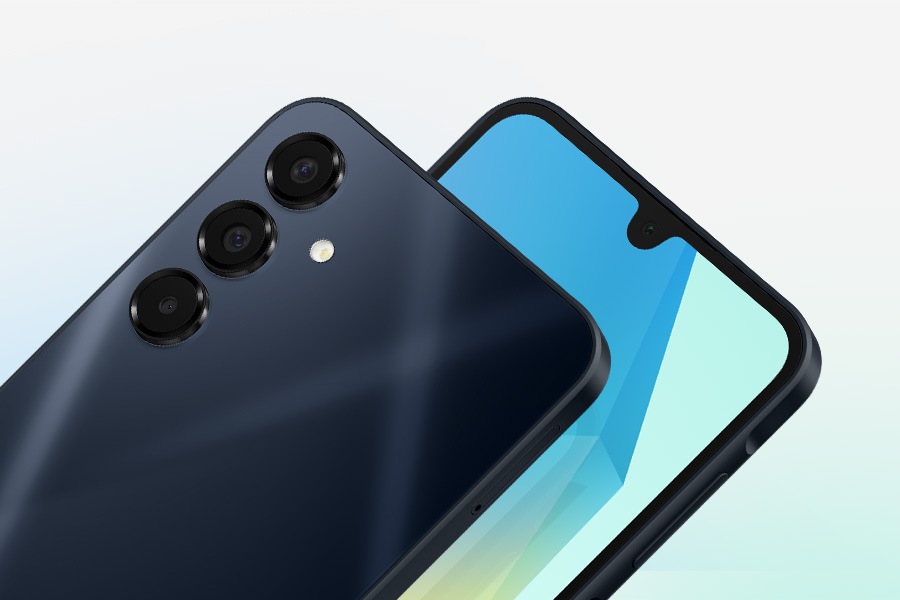 Two Galaxy A16 5G devices. One viewed from the back and the other viewed from the front.