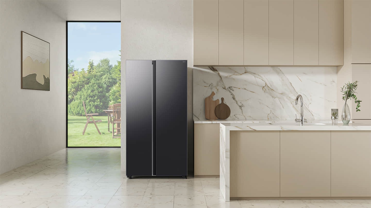 The refrigerator is installed in the modern Kitchen.