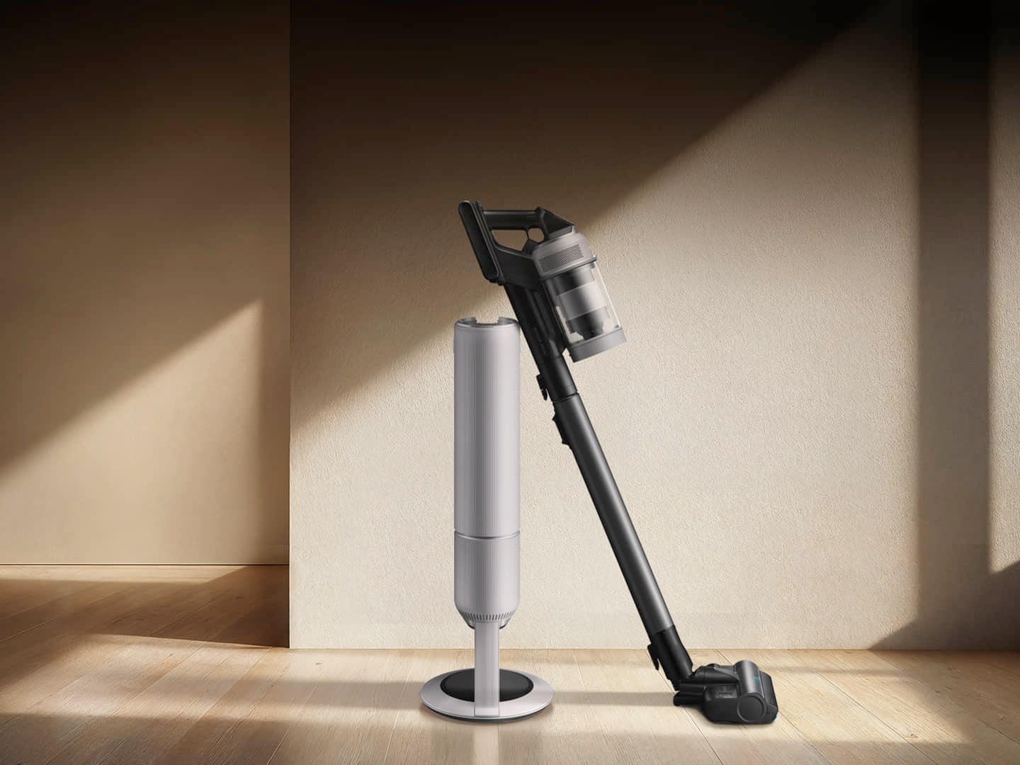 "* Based on testing by SLG Prüf- und Zertifizierungs GmbH, in accordance with the IEC 62885-4 Cl.5.8 standard. Measured at the inlet of the non-motorized tool when the dustbin is empty, using Jet Mode and a sufficient capacity battery that is fully charged. Results may vary depending on actual usage. ** The stated run time is applies when using a sufficient capacity battery (2500mAh) at the minimum power level with a non-motorized tool attached. Results may vary depending on actual usage.*** The ability to identify different cleaning environments and the time it takes to change the settings can be affected by environmental conditions. The operation of AI Cleaning mode 2.0 may be limited in certain environments, such as when the All-in-one Clean Station is unplugged or the Bluetooth connection status between the stick vacuum cleaner and the All-in-one Clean Station is unstable.)**** Refers to dust particles with the size of 0.3µm or above.