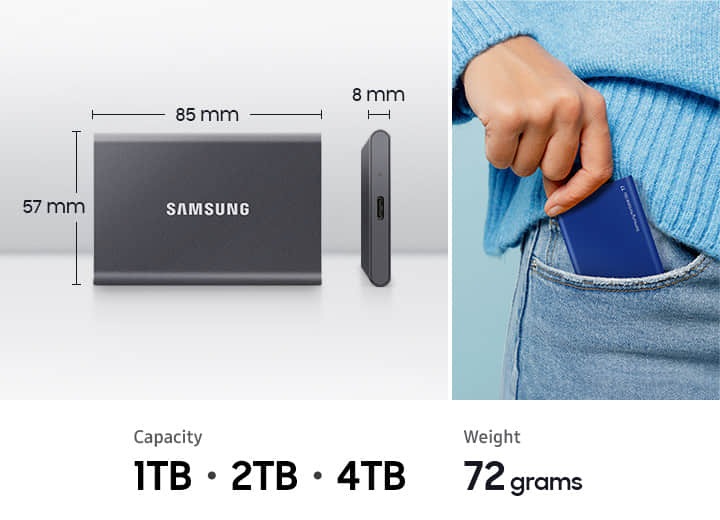 Portable SSD T7 1TB External Hard Drive Blue Samsung Australia