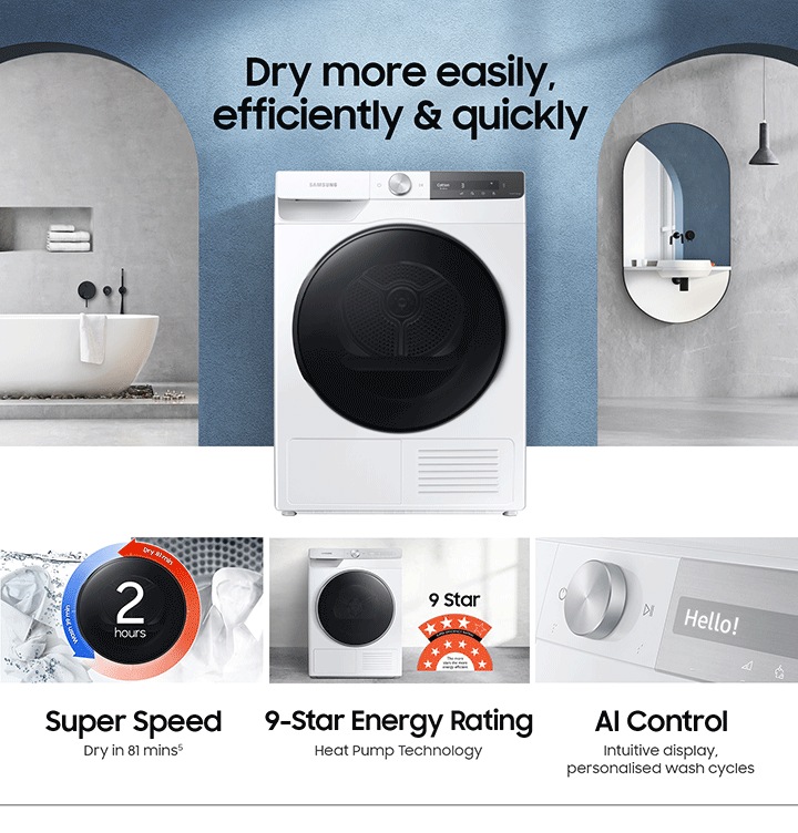 DV7000T is energy-efficient with 9 star energy rating, AI Control and Super Speed functions.