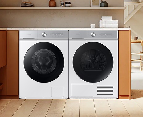 BESPOKE Design, shows  Bespoke washer and dryer fitted next to each other