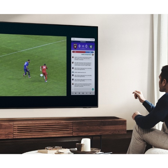 Man watching sport on a TV screen and a side menu