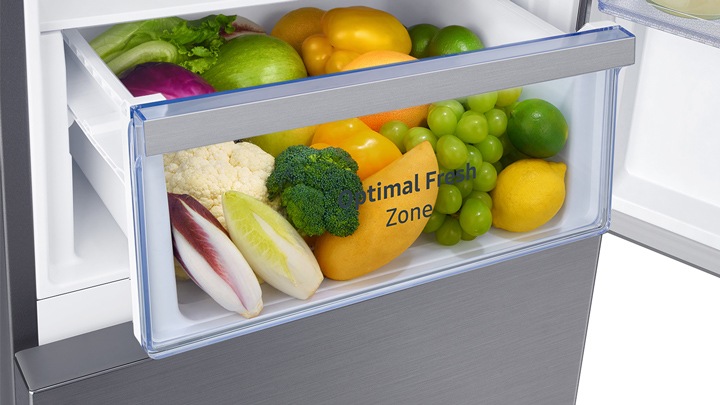 Optimal Fresh Zone drawer with fresh vegetable and fruit inside