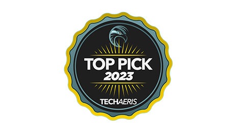 The image shows "Top Pick 2023" for TECHAERIS.