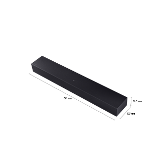 Dimensions of Samsung Soundbar HW-B400F(641 x 66.5 x 107 mm).	