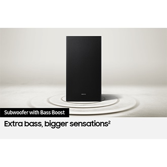 With Bass Boost activated, a Samsung subwoofer lets out powerful vibrations of bass that ripple throughout the floor.