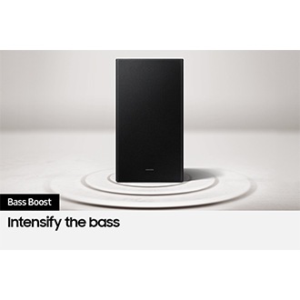 Vibration rings from a Samsung subwoofer show the soundbar's powerful bass.