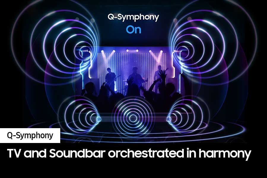 With Q-Symphony on, sound from both the TV and Q-Series Soundbar come together in harmony.