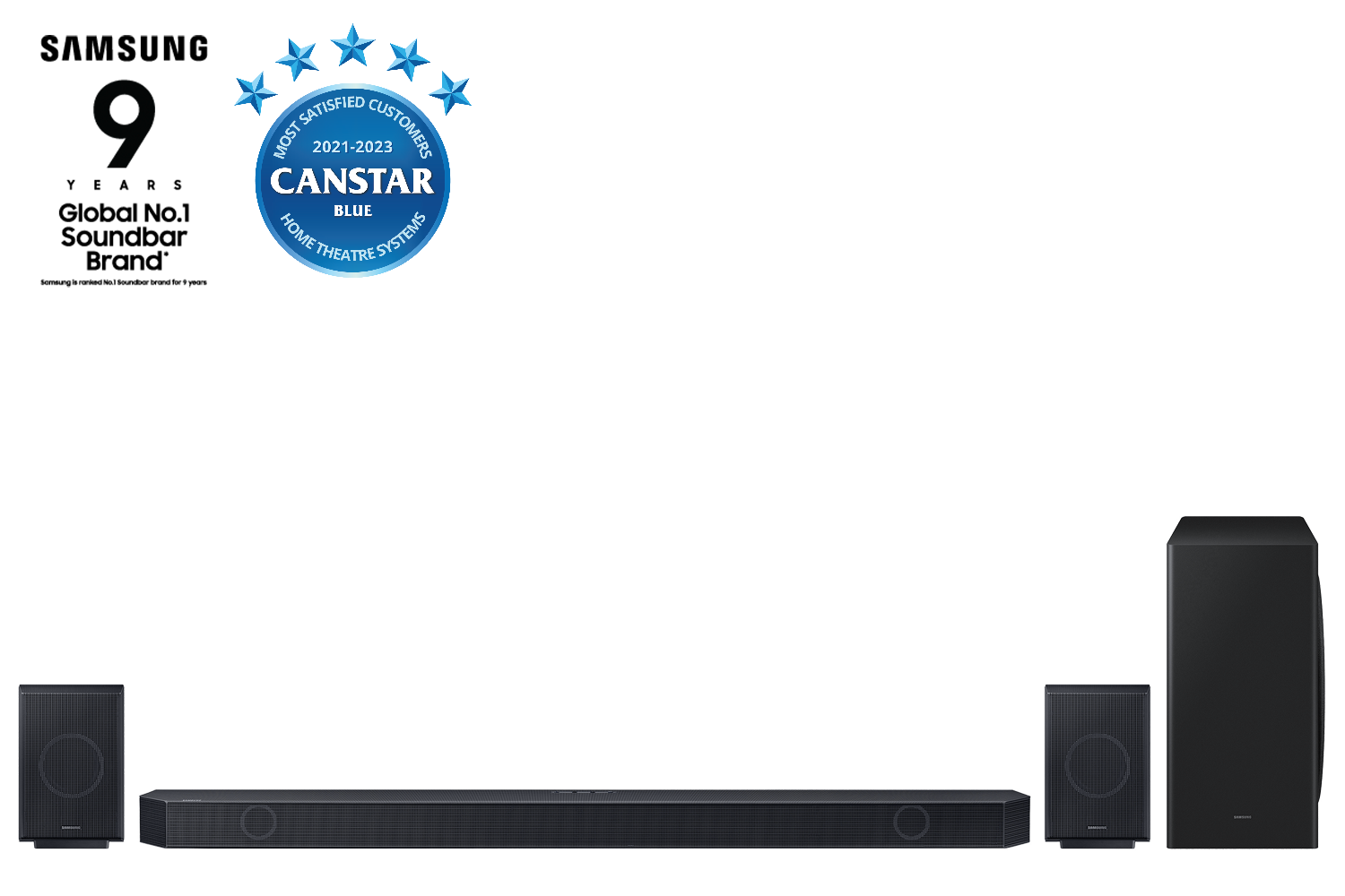 HW-Q930C Q-Series Soundba front on with Canstar award 2021-2022 Most satisfied customers Home Theatre Systems