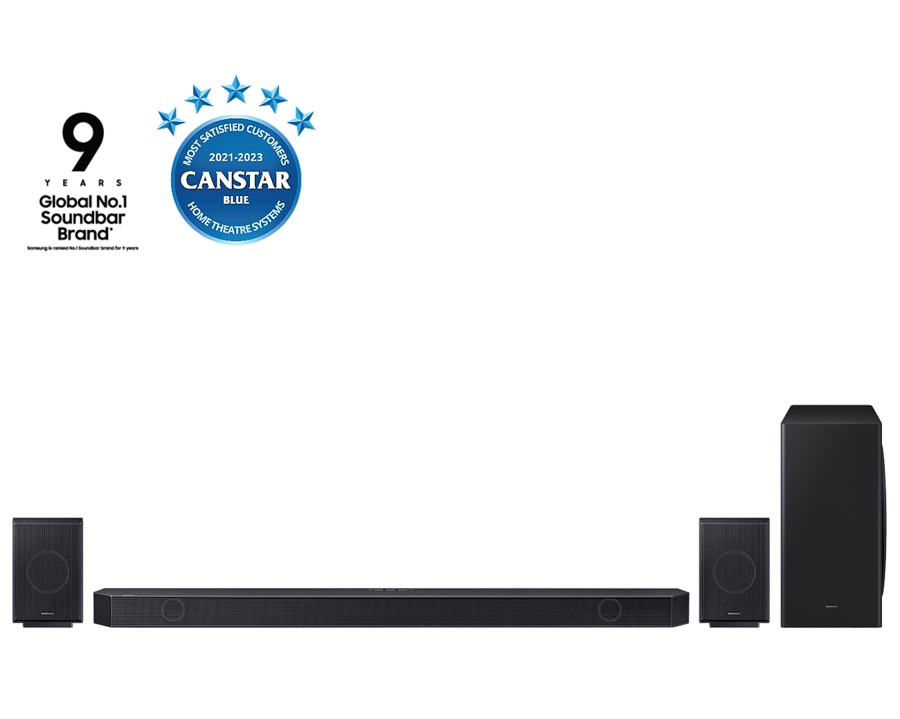 HW-Q930C Q-Series Soundba front on with Canstar award 2021-2022 Most satisfied customers Home Theatre Systems