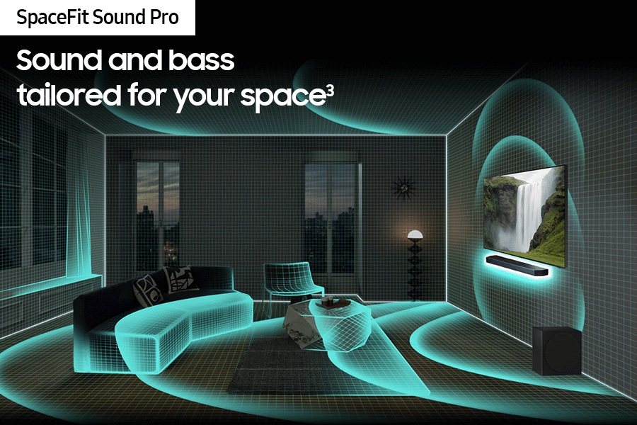 SpaceFit Sound Pro analyses a living room, then optimises the Soundbar sound settings.