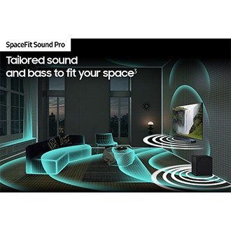 SpaceFit Sound Pro analyses a living room, then optimises the Samsung TV and Soundbar sound settings.