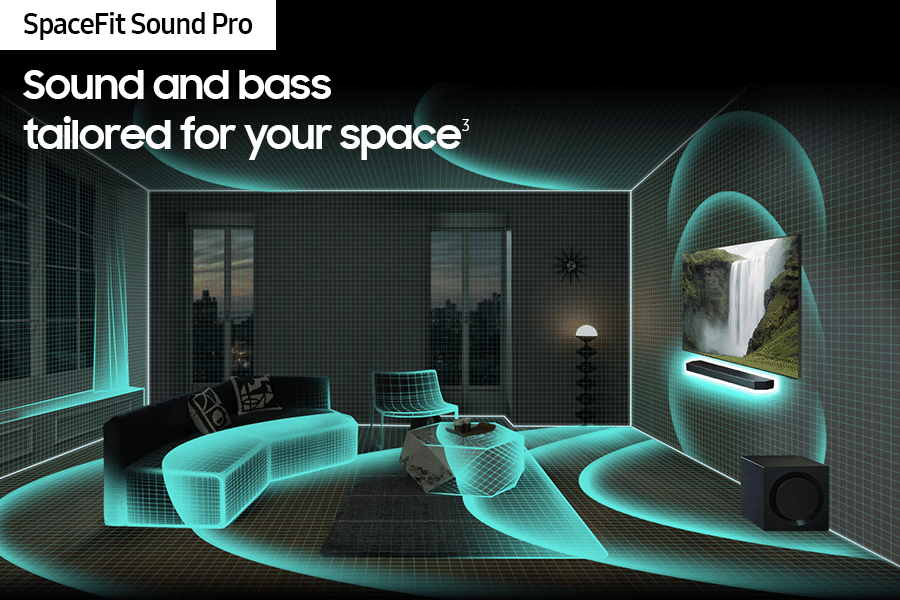 SpaceFit Sound Pro analyses a living room, then optimises the Soundbar sound settings.
