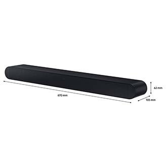 Dimension of Samsung Soundbar HW-S60B(670x62x105 mm). Dimension of 670mm Samsung Soundbar HW-S60B.