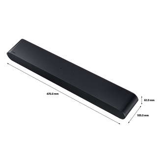 Dimensions of Samsung Soundbar HW-S60D (670 x 62 x 105 mm).